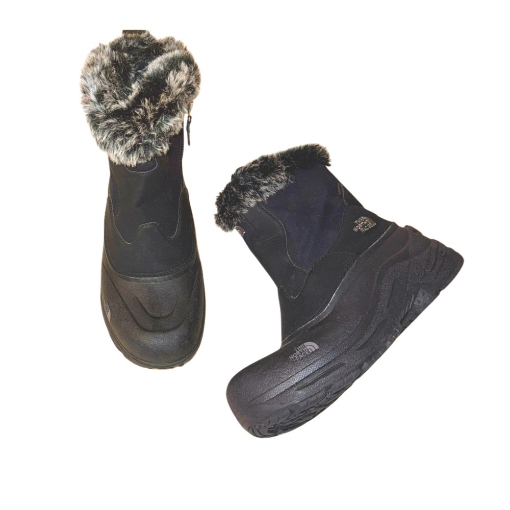 💥 THE NORTH FACE BLACK snow insulated  faux fur boots women’s size 7